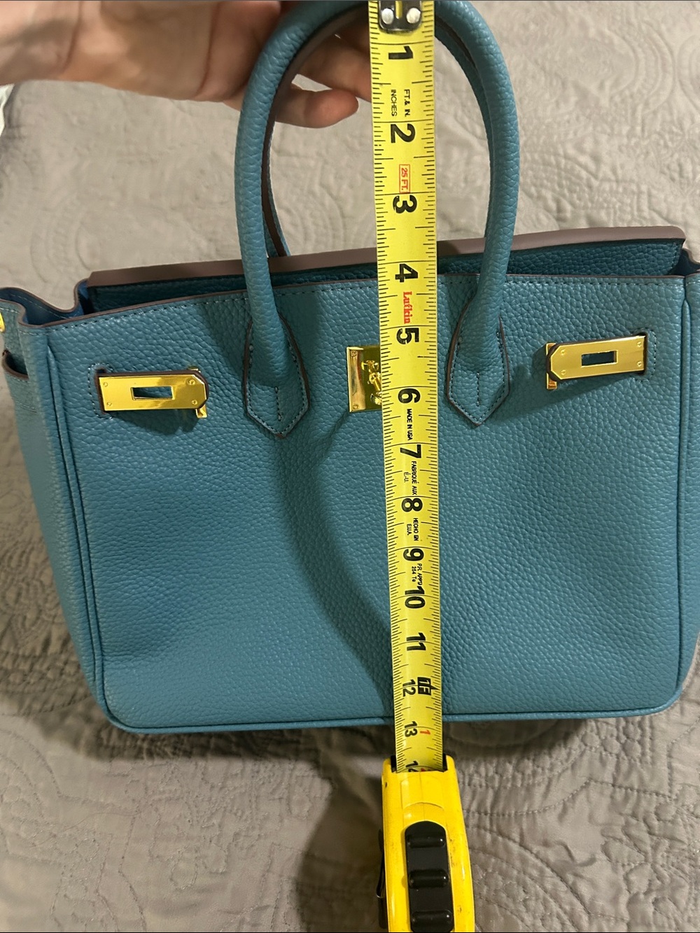 WIRKIN BAG.  Denim Blue Leather Bag with Gold Hardware - Picture 7 of 7